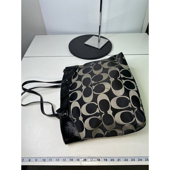 Black Beige Coach Monogram Tote/Shoulder Bag M1182-F18335 Original Keychain Tag - Picture 10 of 12